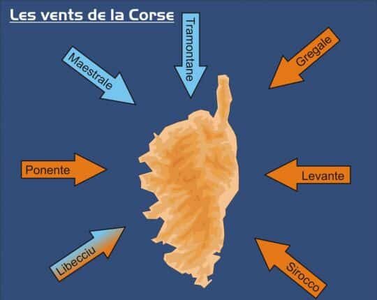 carte des vents en Corse